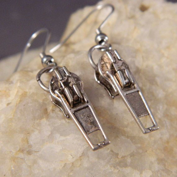 Silver Zipper Charm Earrings